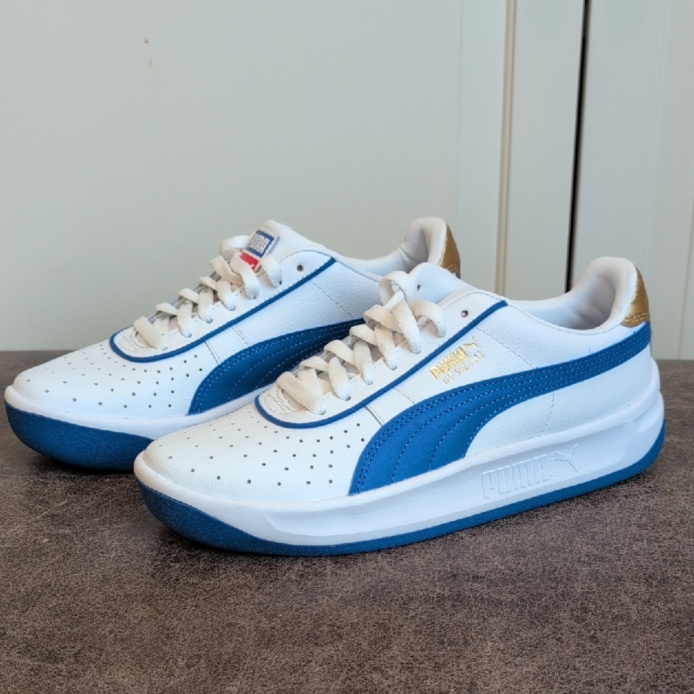 Puma Men's GV Special White and Blue Sneakers with Gold Accents